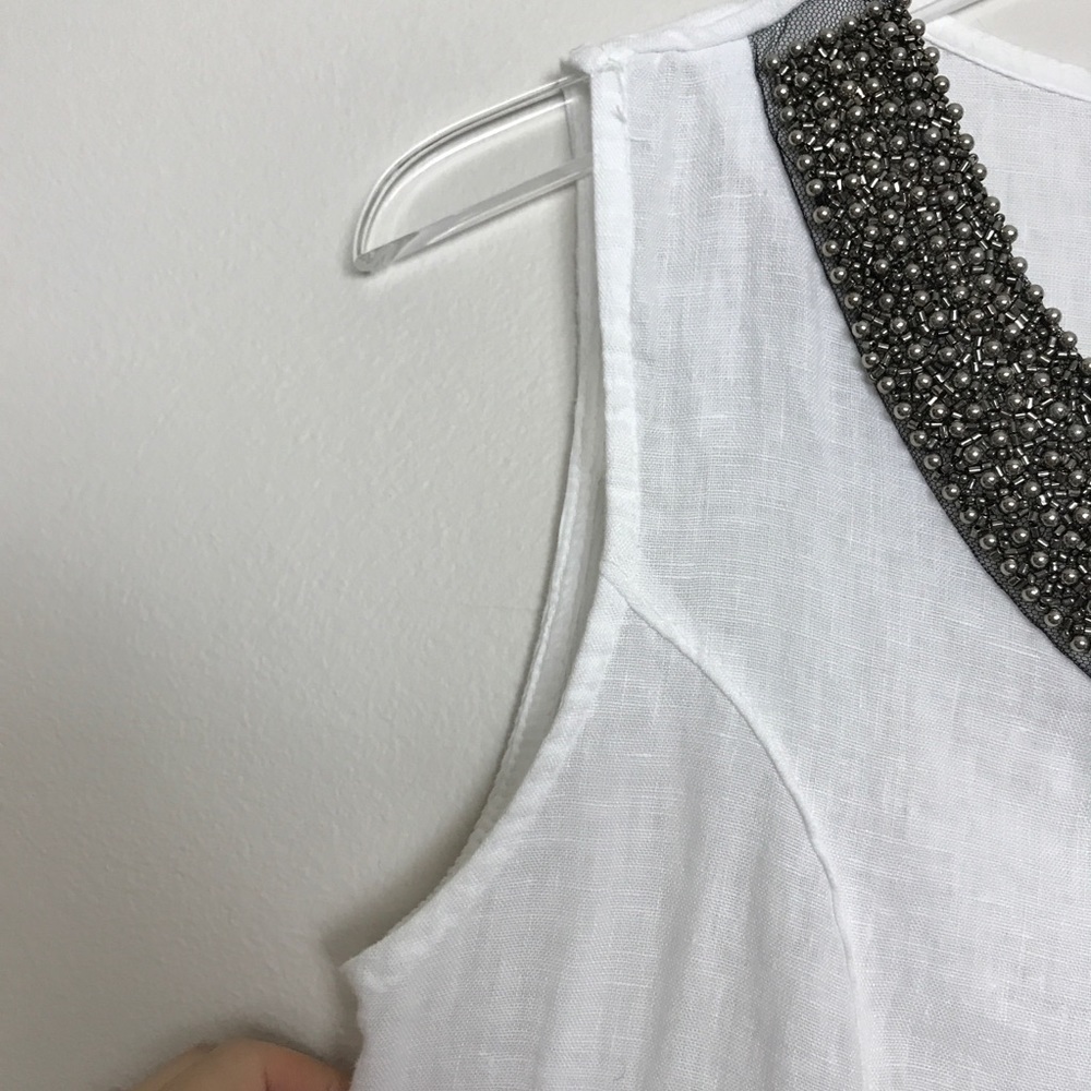 Lungo L’arno White Linen Tank Beaded Neckline Sz S - Picture 5 of 8
